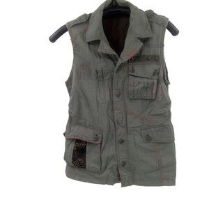 Vintage Y2K Kaylee Tankus Womens Khaki Green Vest Size M Distressed Pleated Art